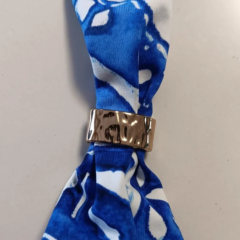 Swim Top LAUREN RALPH LAUREN Halter Tie Triangle Blue and White Sz 12 NEW - Picture 3 of 7